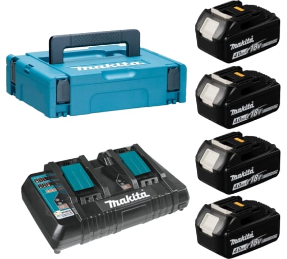 Аккумулятор Makita BL1840B (18В, 4А/ч, Li-Ion) 4шт + ЗУ DC18RD (MakPac кейс) 198489-5
